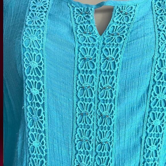 Krazy Kay turquoise blouse bell sleeve - Picture 6 of 8